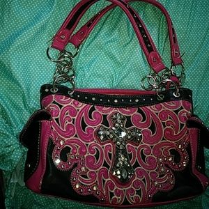 Montana West pink and black bling cross handbag